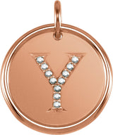 14K Gold Round Natural Diamond Posh Mommy® Initial Necklace or Pendant - Rose Gold