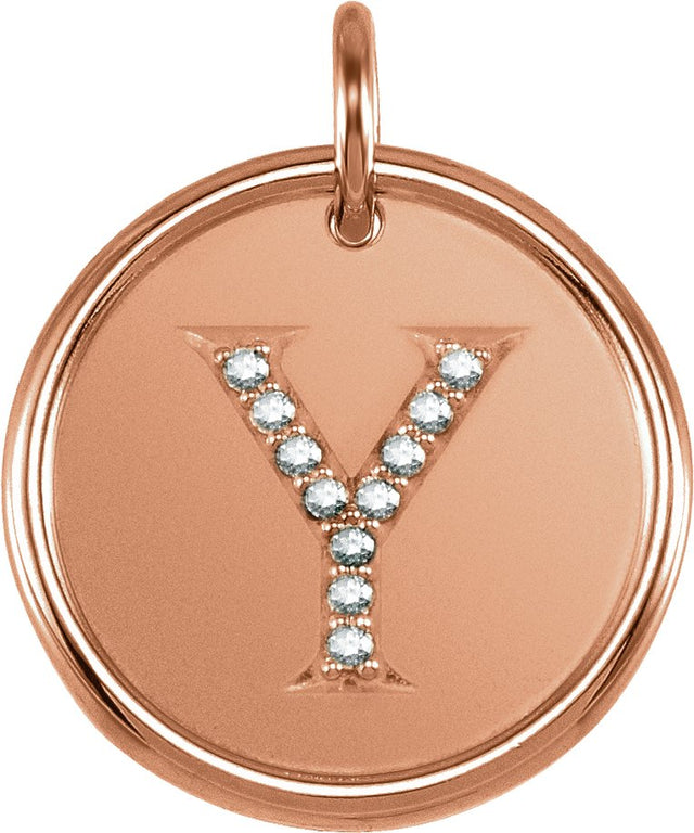 14K Gold Round Natural Diamond Posh Mommy® Initial Necklace or Pendant - Rose Gold