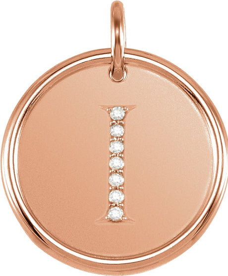 14K Gold Round Natural Diamond Posh Mommy® Initial Necklace or Pendant - Rose Gold