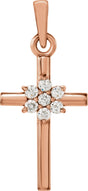 14K Gold Round Natural Diamond Cross Pendant – up to 0.06 CTW - Rose Gold