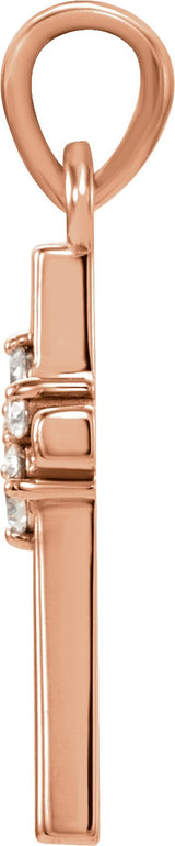 14K Gold Round Natural Diamond Cross Pendant – up to 0.06 CTW - Rose Gold - view 2
