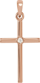 14K Gold Round Natural Diamond Cross Pendant – up to 0.01 CTW - Rose Gold