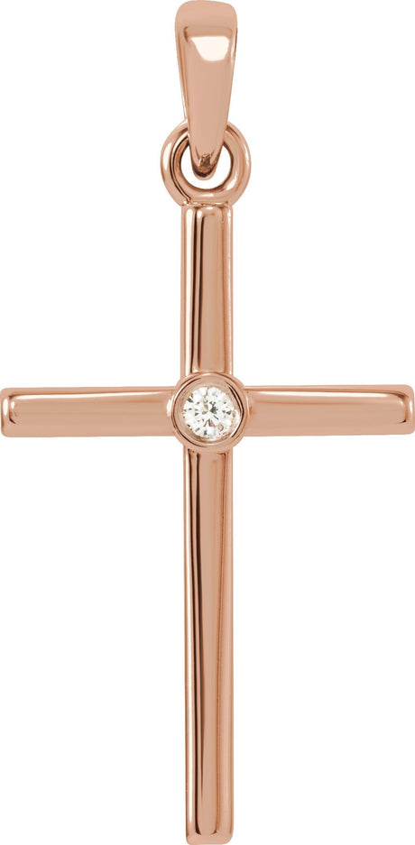 14K Gold Round Natural Diamond Cross Pendant – up to 0.01 CTW - Rose Gold
