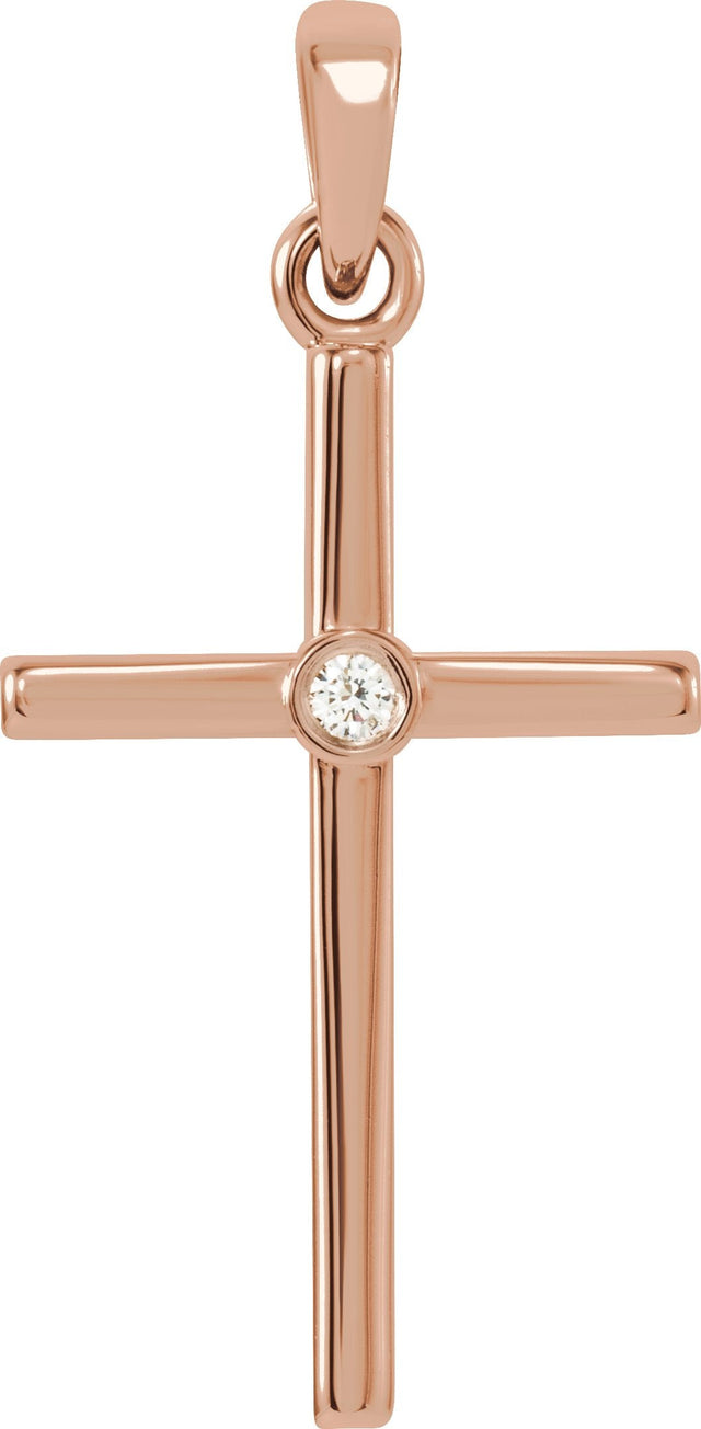14K Gold Round Natural Diamond Cross Pendant – up to 0.01 CTW - Rose Gold