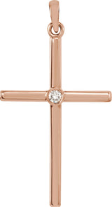 14K Gold Round Natural Diamond Cross Pendant – up to 0.01 CTW - Rose Gold