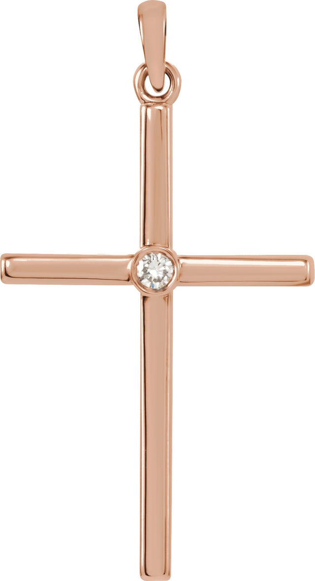 14K Gold Round Natural Diamond Cross Pendant – up to 0.01 CTW - Rose Gold