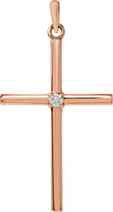 14K Gold Round Natural Diamond Birthstone Cross Pendant - Rose Gold