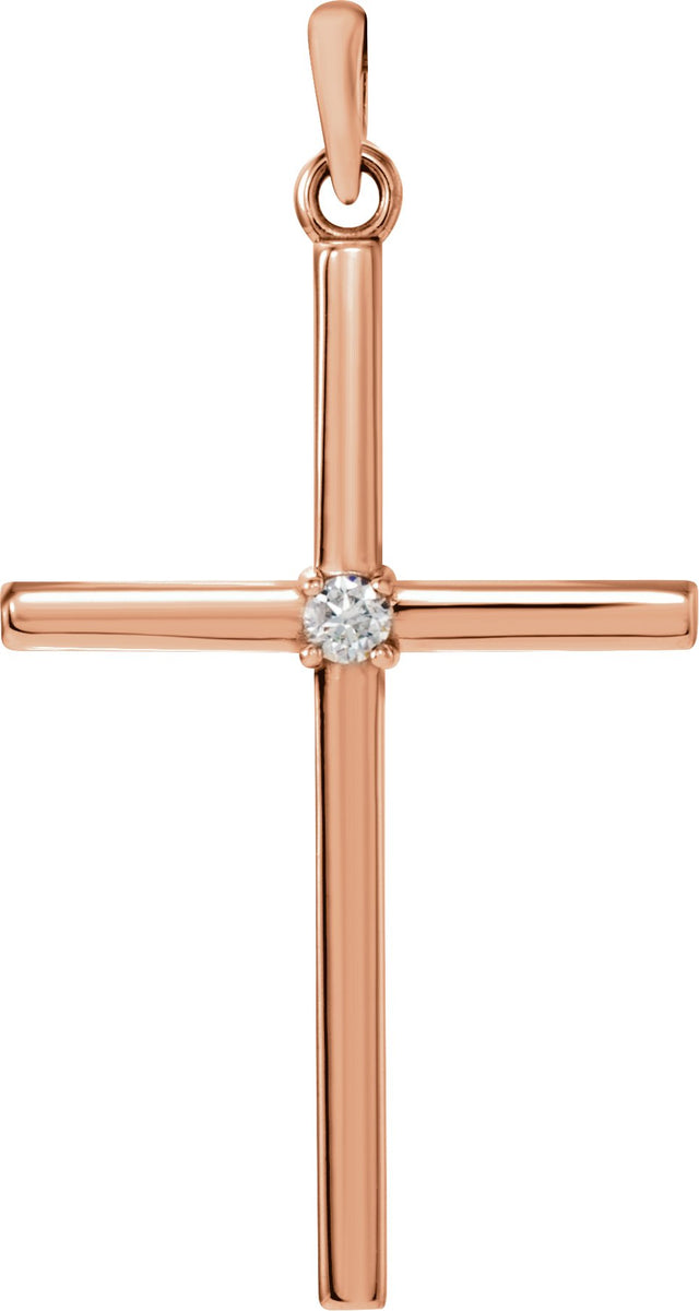 14K Gold Round Natural Diamond Birthstone Cross Pendant - Rose Gold