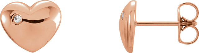 14K Gold Round Natural Diamond Puffed Heart Earrings - Rose Gold