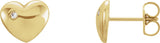 14K Gold Round Natural Diamond Puffed Heart Earrings - Yellow Gold