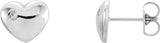 14K Gold Round Natural Diamond Puffed Heart Earrings - White Gold