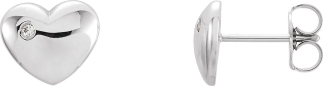 14K Gold Round Natural Diamond Puffed Heart Earrings - White Gold