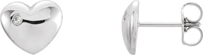 Platinum Round Natural Diamond Puffed Heart Earrings