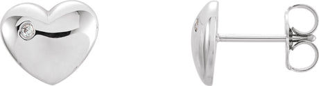 Platinum Round Natural Diamond Puffed Heart Earrings