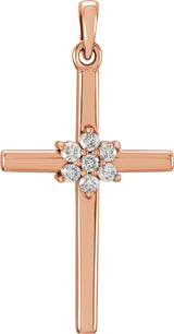 14K Gold Round Natural Diamond Cross Pendant – up to 0.06 CTW - Rose Gold