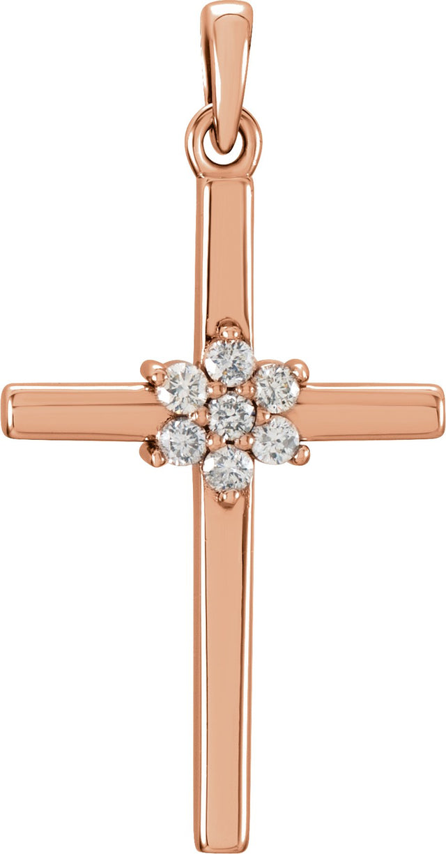14K Gold Round Natural Diamond Cross Pendant – up to 0.06 CTW - Rose Gold
