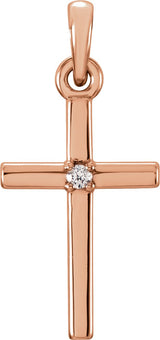 14K Gold Round Natural Diamond Birthstone Cross Pendant - Rose Gold