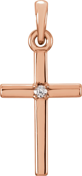 14K Gold Round Natural Diamond Birthstone Cross Pendant - Rose Gold