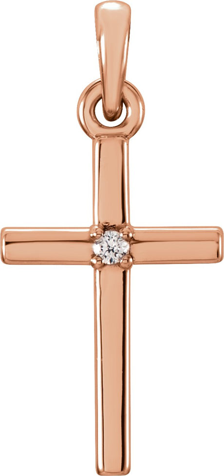14K Gold Round Natural Diamond Birthstone Cross Pendant - Rose Gold