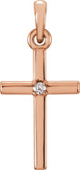 14K Gold Round Natural Diamond Birthstone Cross Pendant - Rose Gold