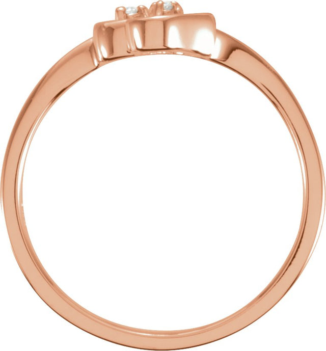 14K Gold Round Natural Diamond Double Heart Accented Ring - Rose Gold - view 2