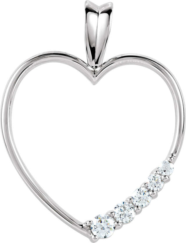 18K Gold Round Natural Diamond Journey Heart Pendant - White Gold