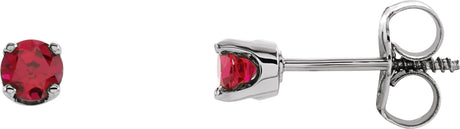 14K Gold Ruby Round 4-Prong Youth Birthstone Stud Earrings - White Gold