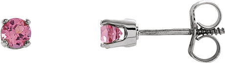 14K Gold Pink Tourmaline Round 4-Prong Youth Birthstone Stud Earrings - White Gold