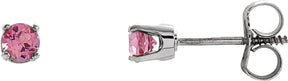 14K Gold Natural Pink Tourmaline Round 4-Prong Youth Birthstone Stud Earrings - White Gold