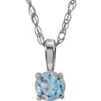 14K Gold Round Aquamarine Youth Birthstone Necklace or Pendant - White Gold