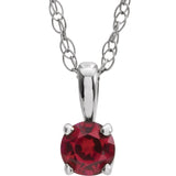 14K Gold Round Lab-Grown Ruby Youth Birthstone Necklace or Pendant - White Gold