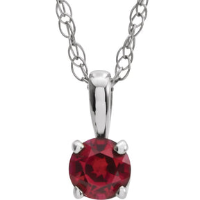 14K Gold Round Ruby Youth Birthstone Necklace or Pendant - White Gold