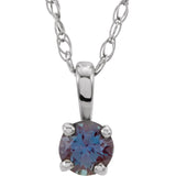 14K Gold Round Alexandrite Youth Birthstone Necklace or Pendant - White Gold