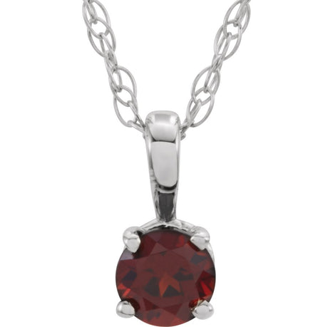14K Gold Round Natural Mozambique Garnet Youth Birthstone Necklace or Pendant - White Gold