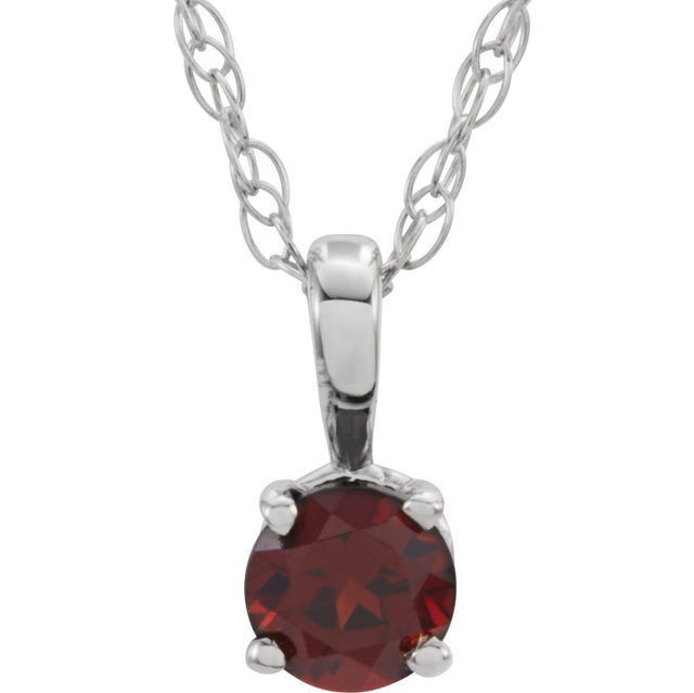 14K Gold Round Mozambique Garnet Youth Birthstone Necklace or Pendant - White Gold