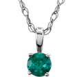 14K Gold Round Emerald Youth Birthstone Necklace or Pendant - White Gold
