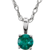 14K Gold Round Emerald Youth Birthstone Necklace or Pendant - White Gold