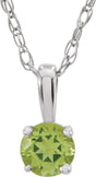 14K Gold Round Peridot Youth Birthstone Necklace or Pendant - White Gold