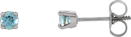 14K Gold Natural Blue Zircon Round 4-Prong Youth Birthstone Stud Earrings - White Gold