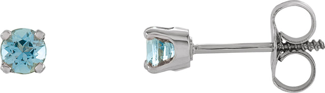 14K Gold Aquamarine Round 4-Prong Youth Birthstone Stud Earrings - White Gold