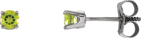 14K Gold Natural Peridot Round 4-Prong Youth Birthstone Stud Earrings - White Gold