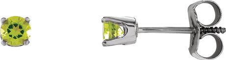 14K Gold Natural Peridot Round 4-Prong Youth Birthstone Stud Earrings - White Gold