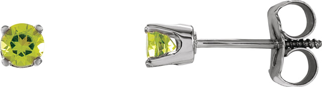 14K Gold Peridot Round 4-Prong Youth Birthstone Stud Earrings - White Gold