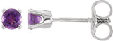 14K Gold Natural Amethyst Round 4-Prong Youth Birthstone Stud Earrings - White Gold