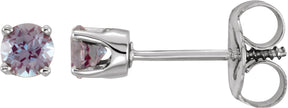 14K Gold Lab-Grown Alexandrite Round 4-Prong Youth Birthstone Stud Earrings - White Gold