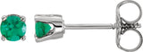 14K Gold Emerald Round 4-Prong Youth Birthstone Stud Earrings - White Gold