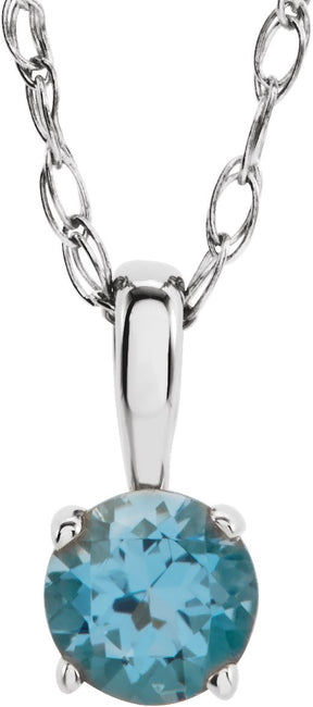 14K Gold Round Natural Swiss Blue Topaz Youth Birthstone Necklace or Pendant - White Gold