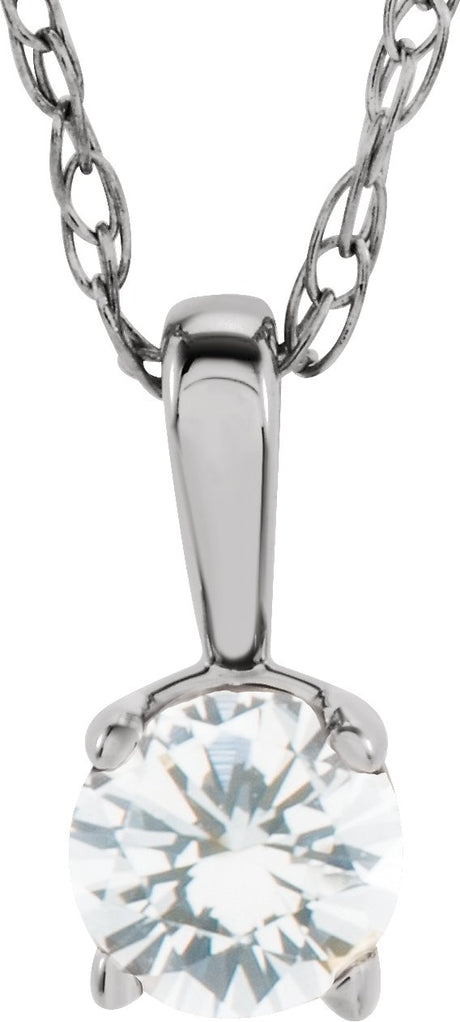 14K Gold Round Natural Diamond Youth Birthstone Necklace or Pendant - White Gold
