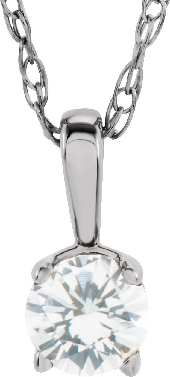 14K Gold Round Natural Diamond Youth Birthstone Necklace or Pendant - White Gold