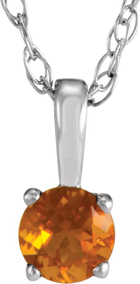 14K Gold Round Citrine Youth Birthstone Necklace or Pendant - White Gold
